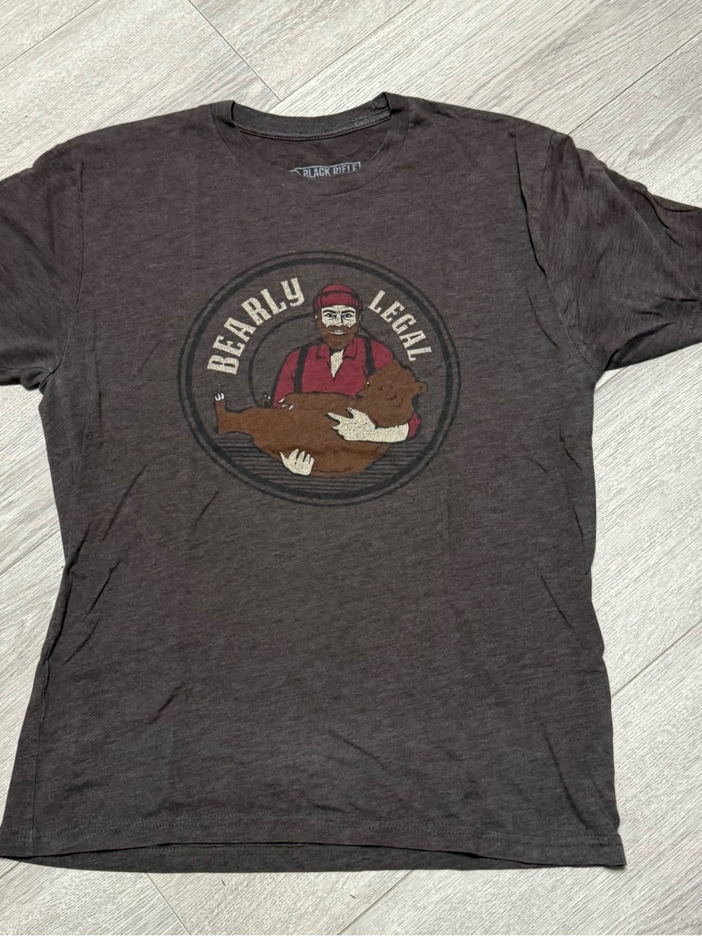 Black Rifle Coffee Company Bearly Legal Graphic Tee Mens M Gray Brown Lumberjack